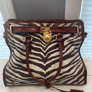 Michael Kors Hamilton Zebra Print Canvas and Leather Bag
